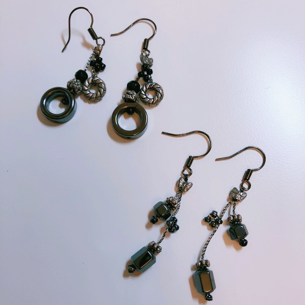 2 pairs of handmade hematite earrings